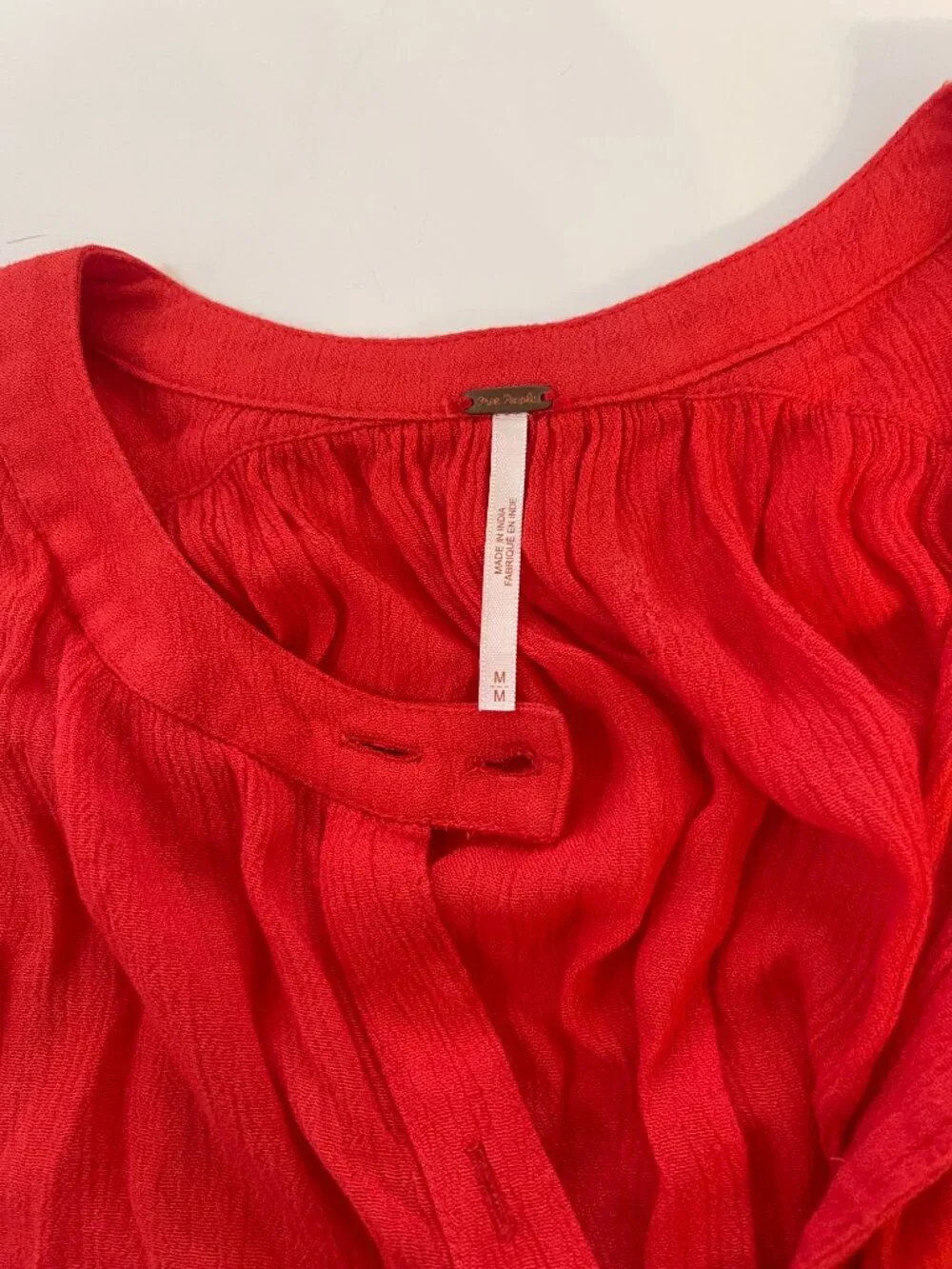 Free People Red Crinkle Rayon Tunic Blouse Size M - Picture 6 of 8